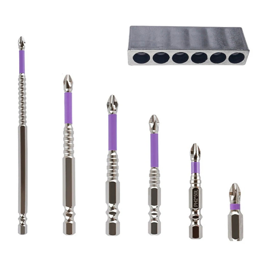 Set of 6 Alloy Steel PH2 Screwdriver Bits for Various Drilling Needs
