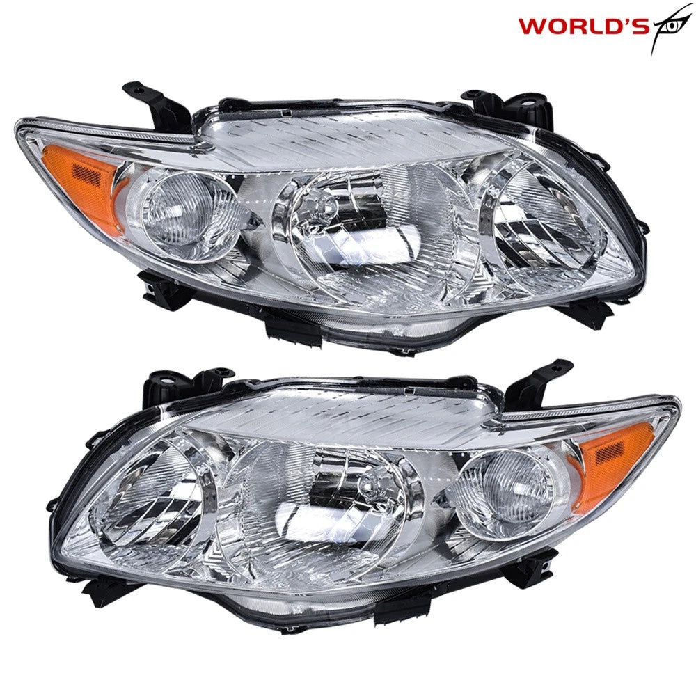 Set of 2 Halogen Chrome Amber Headlights for Toyota Corolla (2009–2010)