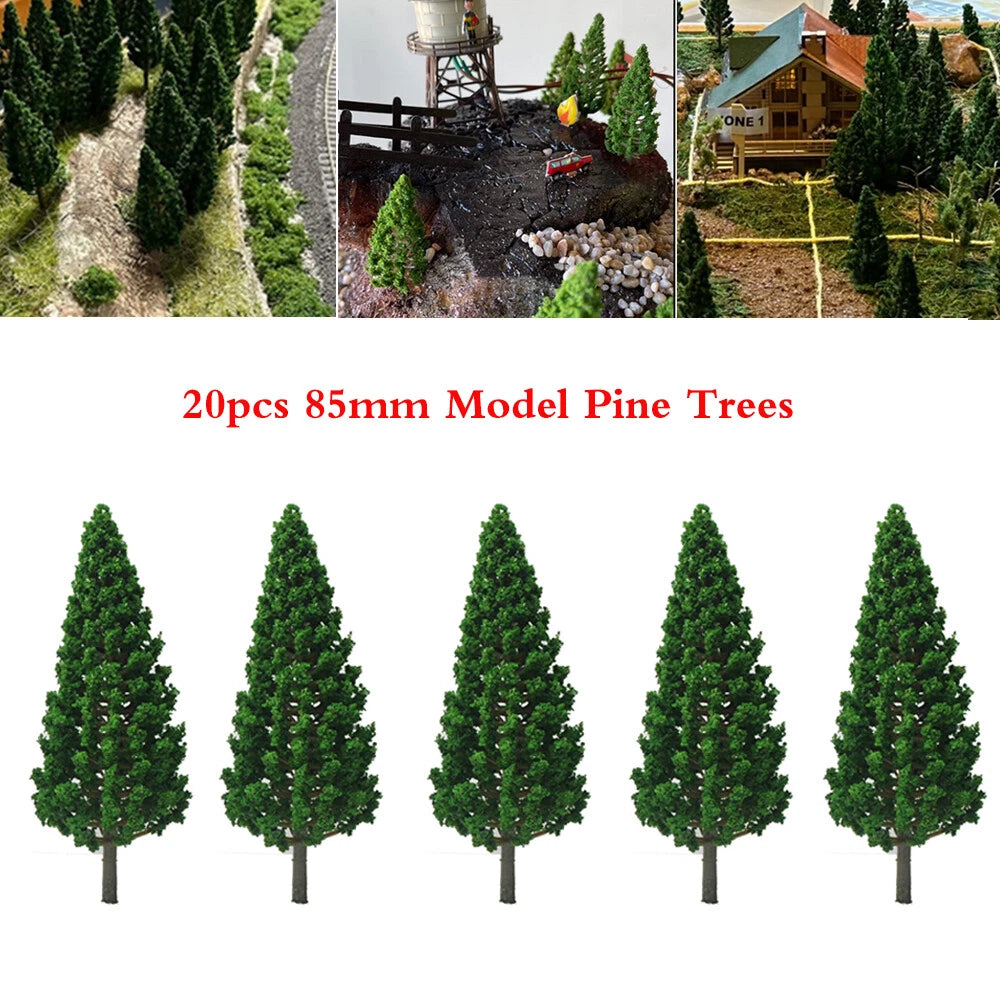 20pc Pine Trees for HO OO Scale Train Railroad Landscape (85mm)