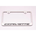 Polished License Plate Frame w/Blue LED&"Corvette" for 2014-2017 Chevy Corvette