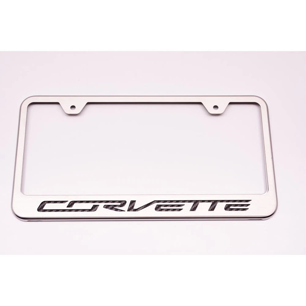Polished License Plate Frame w/Blue LED&"Corvette" for 2014-2017 Chevy Corvette