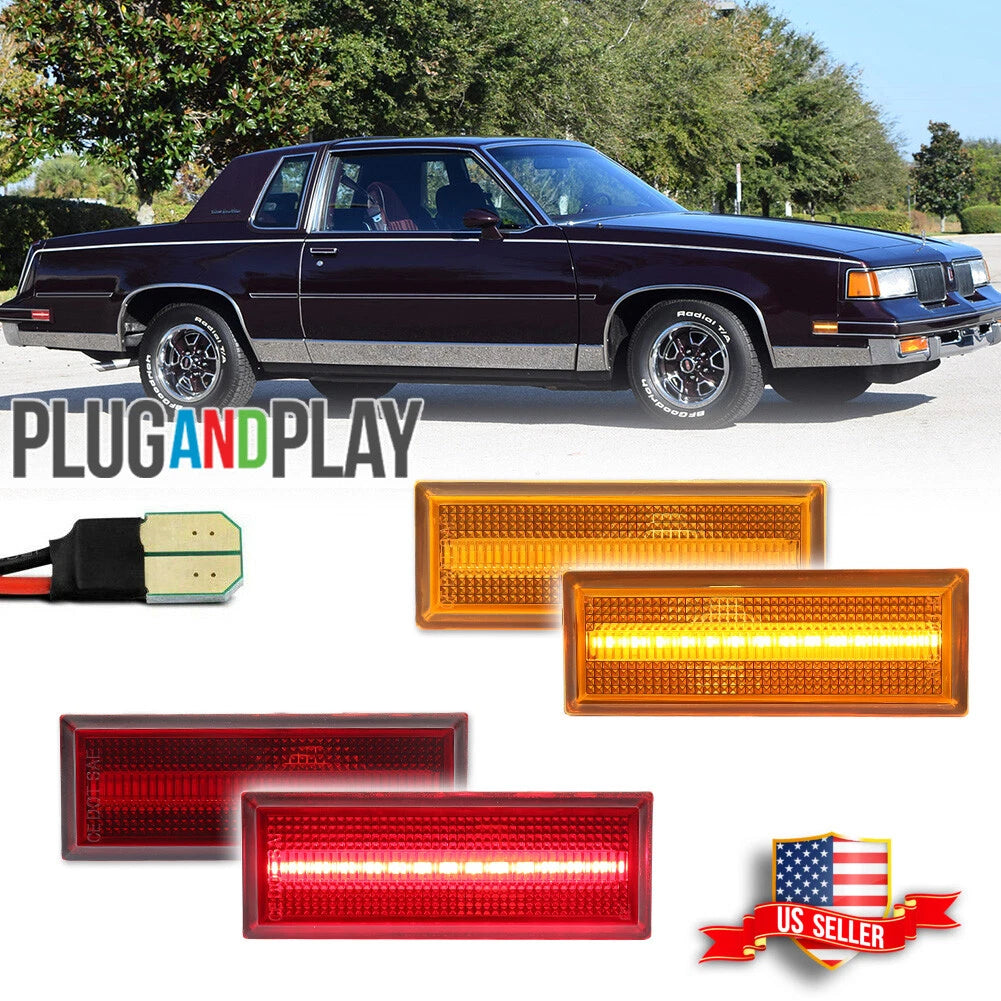 Set of 4 Amber Front & Red Rear LED Side Marker Lights for Oldsmobile Cutlass (1981–1988)