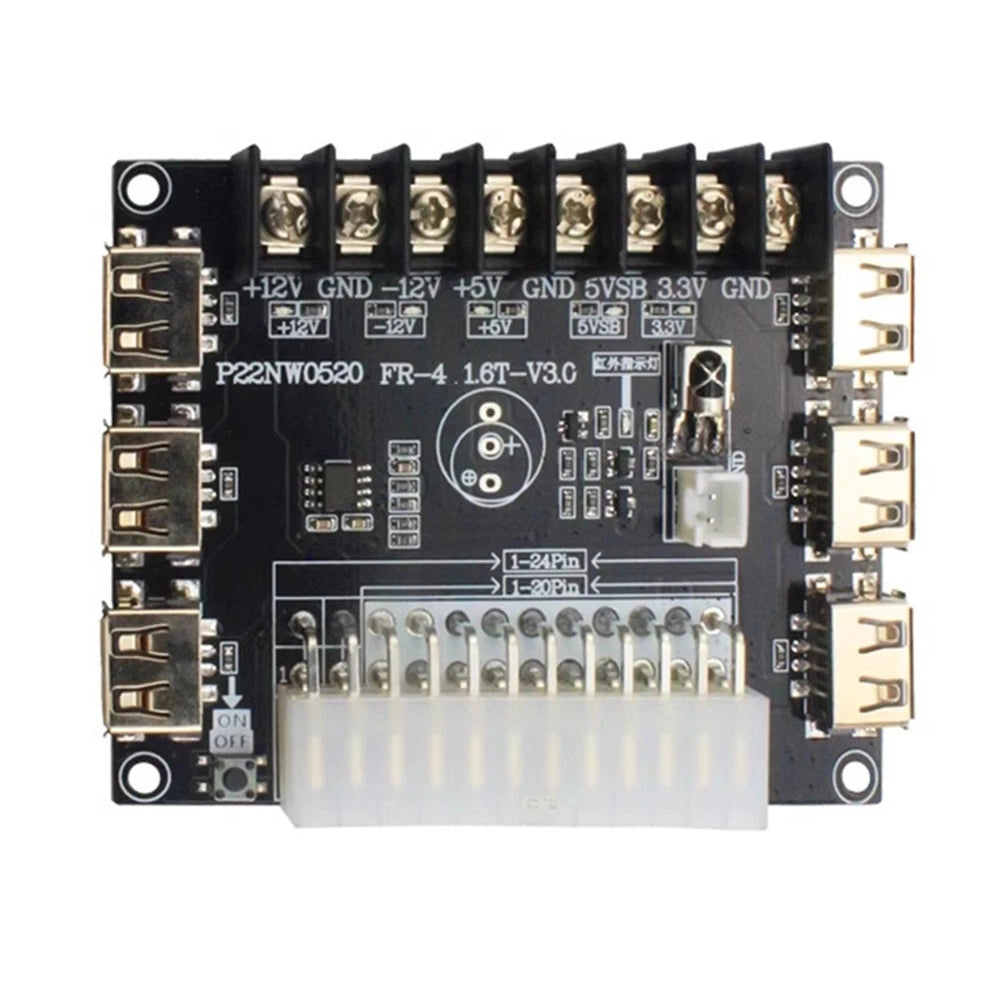 ATX Power Distribution Board with +12V, +5V, +3.3V Outputs and LEDs