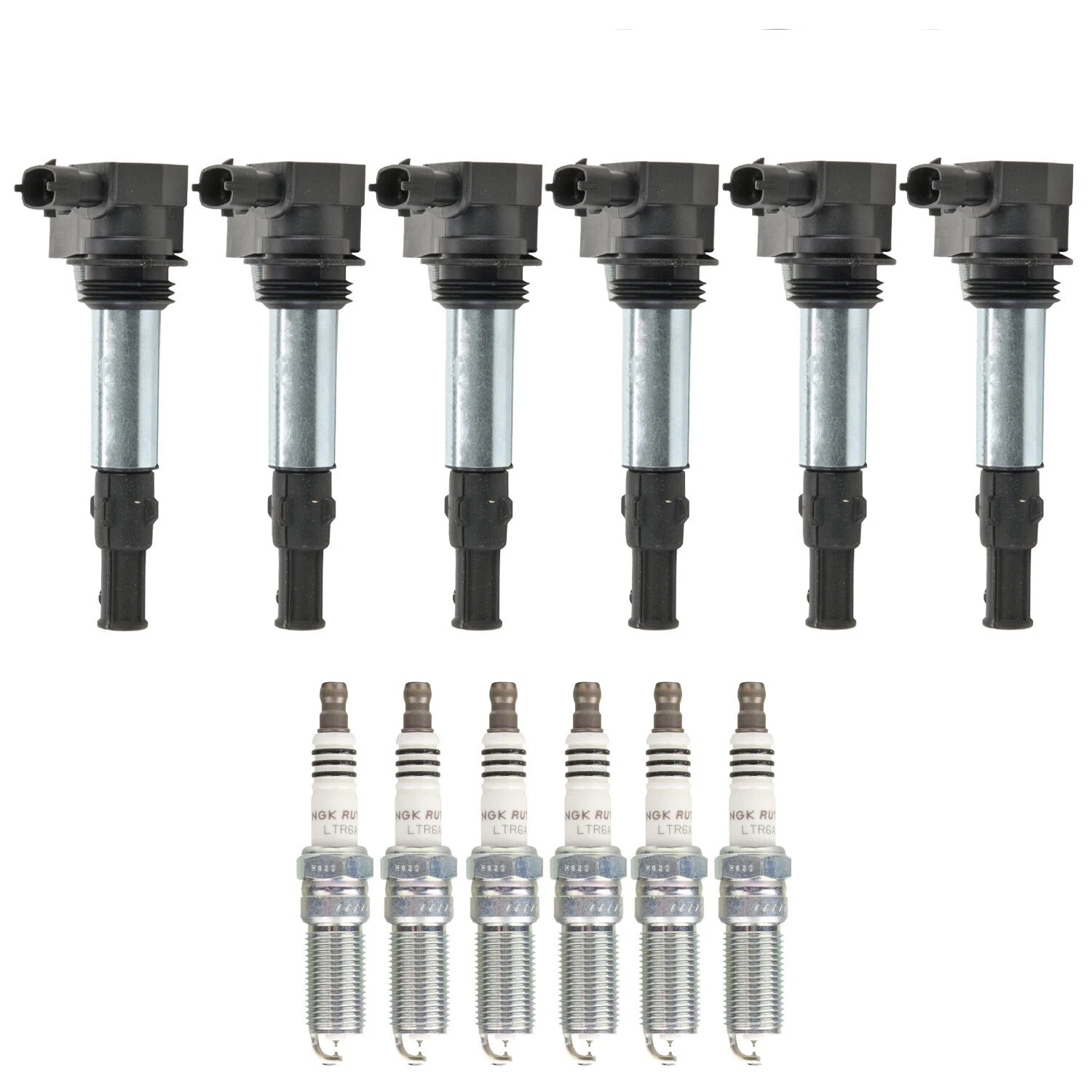 Set of 6 Ignition Coils & NGK Ruthenium HX Spark Plugs for CTS MKZ Edge CX-9 V6