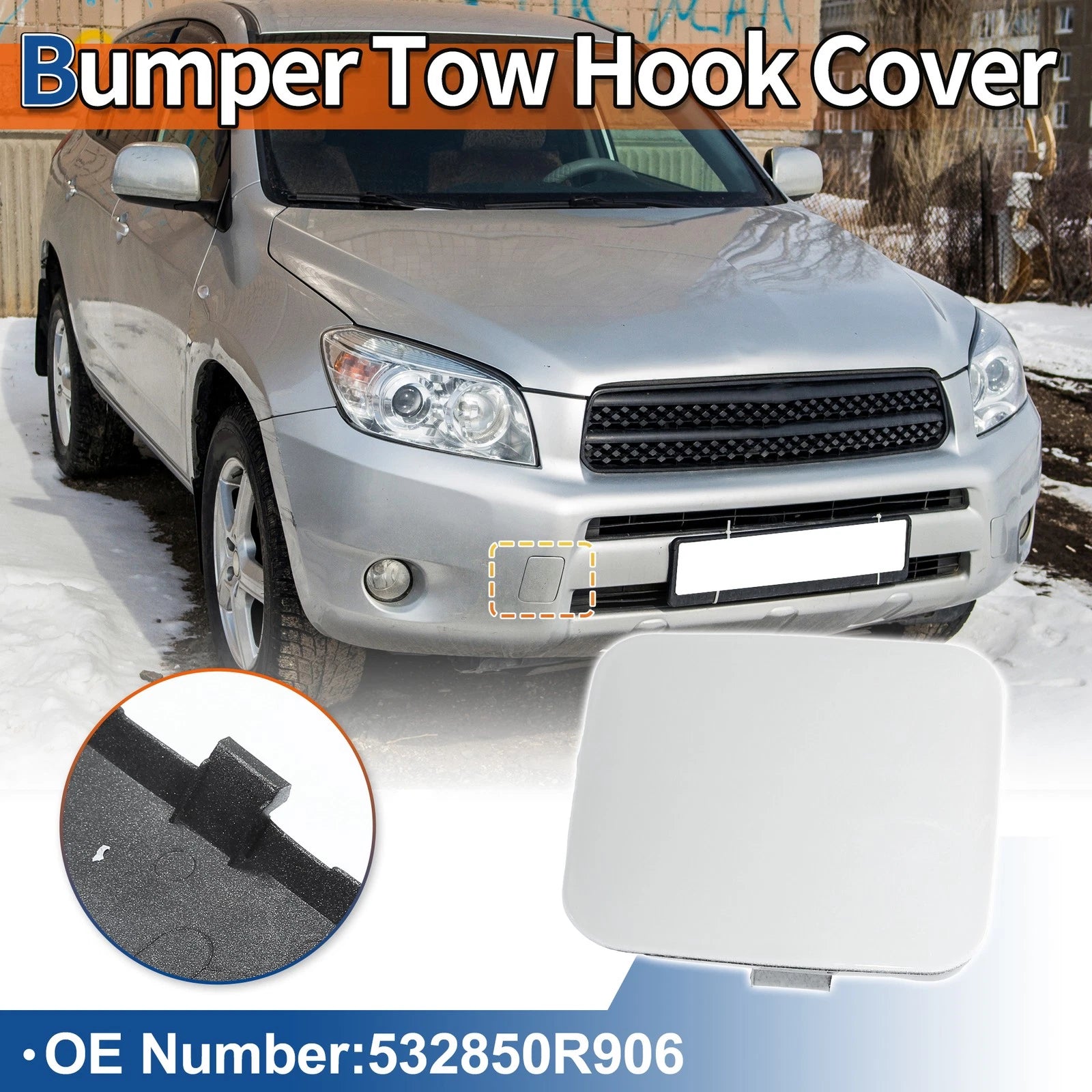 Front Car Bumper Tow Hook Cover for Toyota RAV4 (2009–2011) No. 532850R906 White