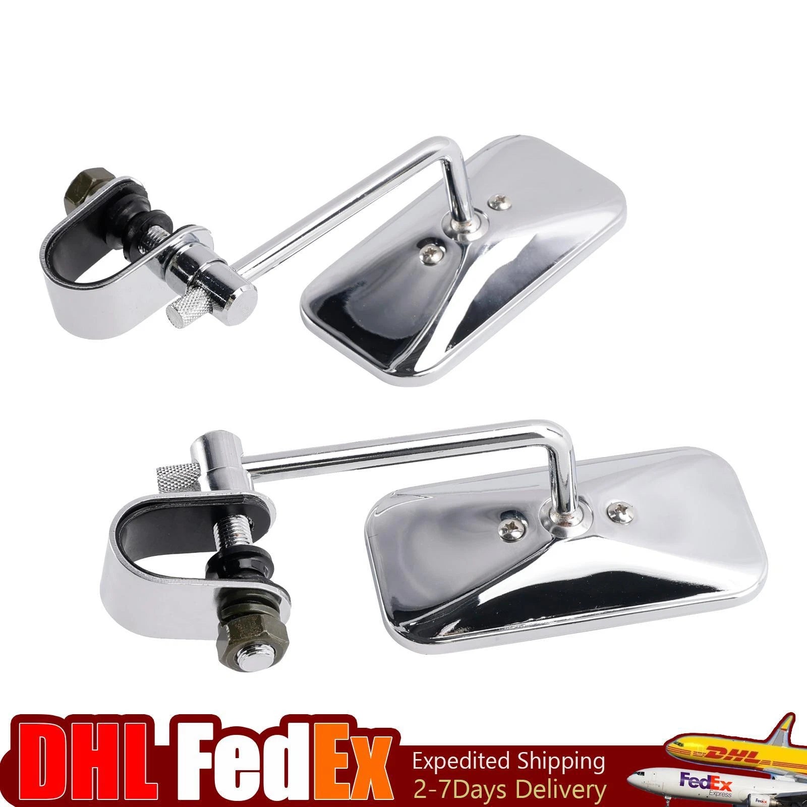Chrome Rectangular Clamp On Mirrors for Yamaha XS650 SR400 SR500 W650 (1970–2023)