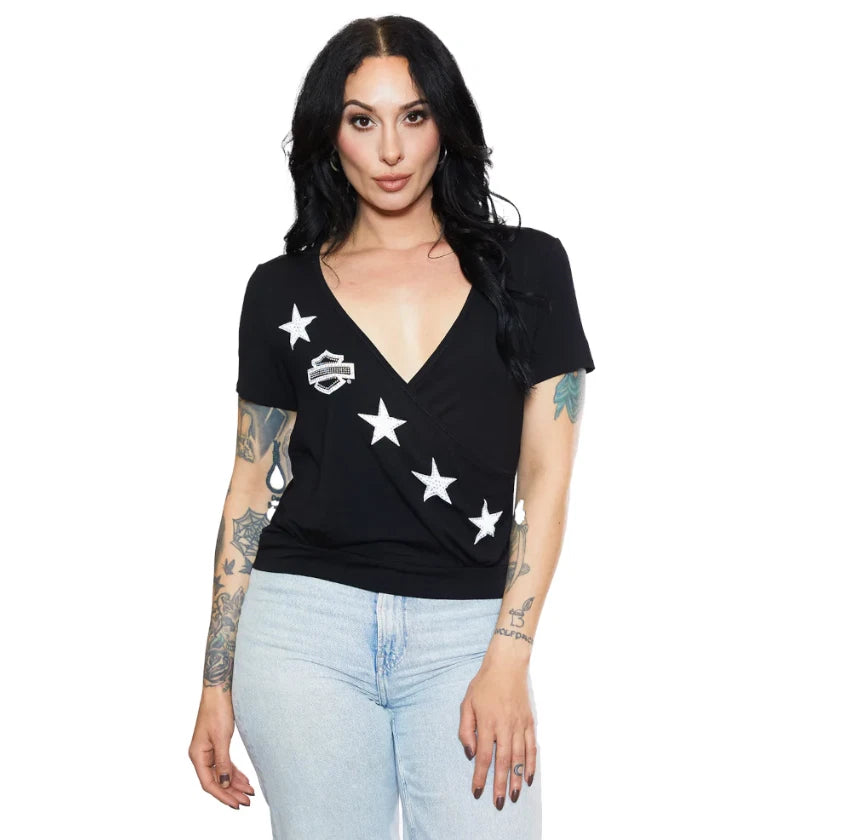 Women's Bandolier Crop V-Neck Short Sleeve Shirt for Harley-Davidson (HT4809BLK)