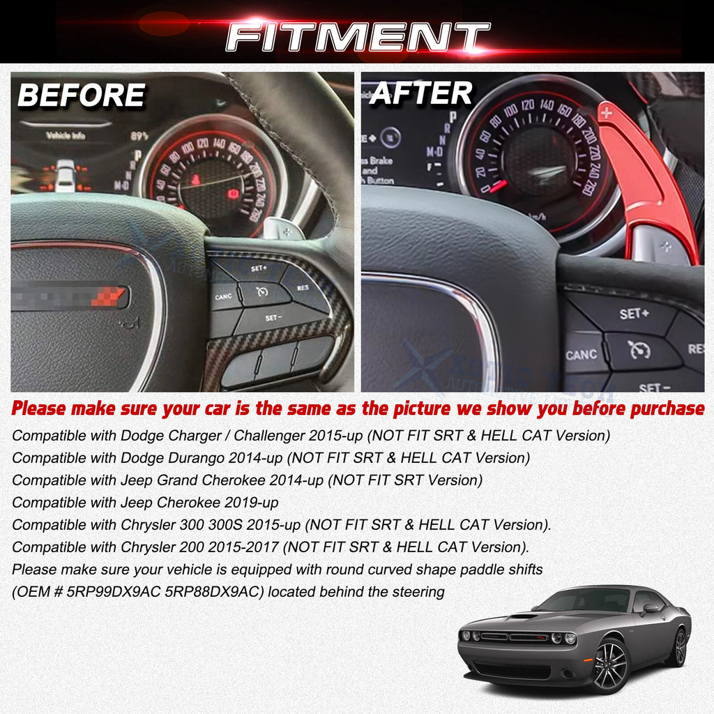 Red Aluminum Paddle Shifters for Dodge Charger Challenger Durango (2015-2024)
