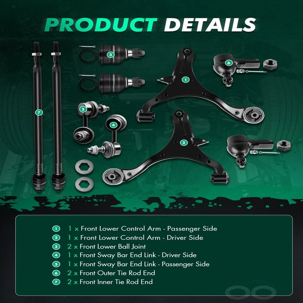 10pc Suspension Ball Joints Tie Rods Control Arms for Honda Civic/Acura EL (2001–2005)