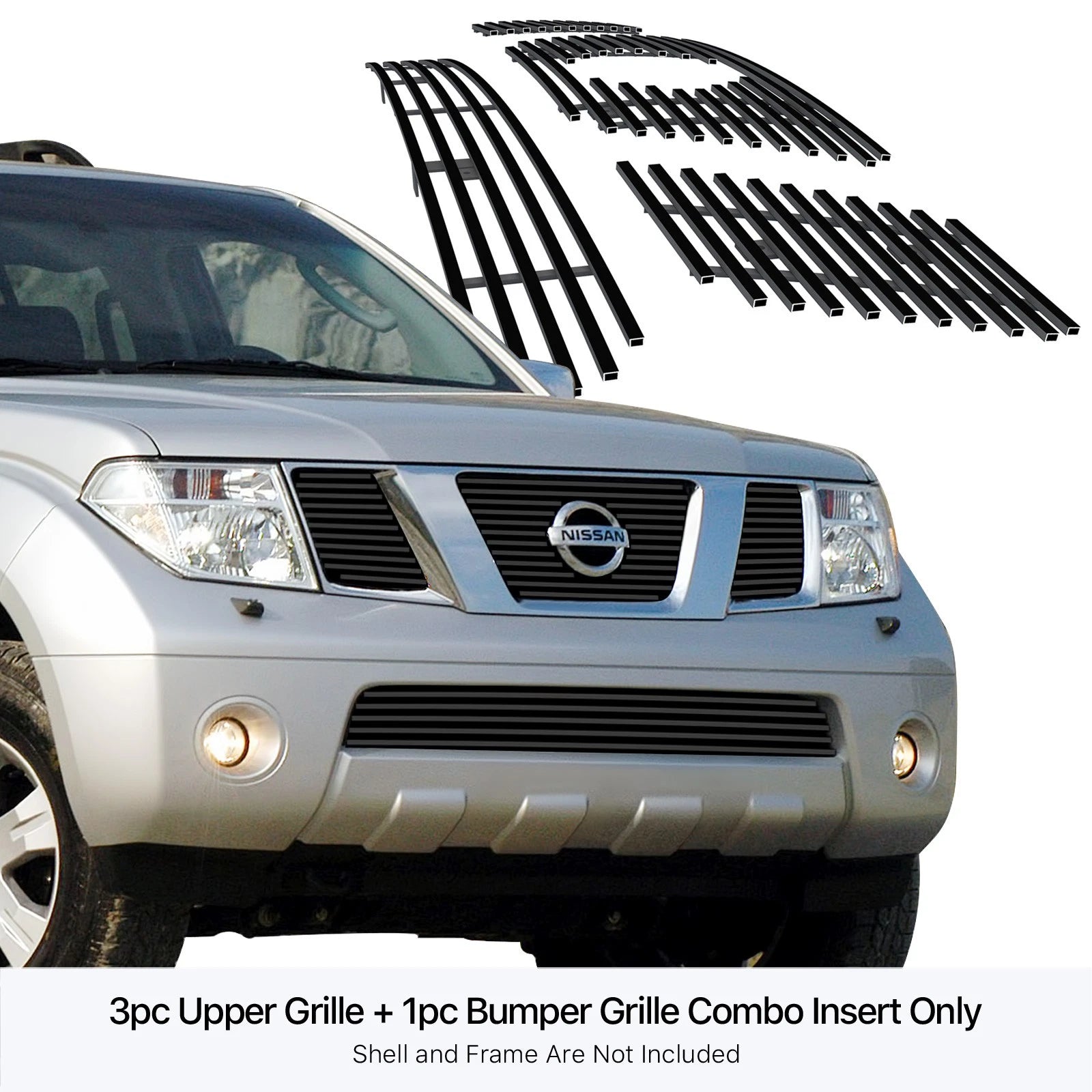 Stainless Black Billet Grille Combo for Nissan Pathfinder Frontier (2005-2007)