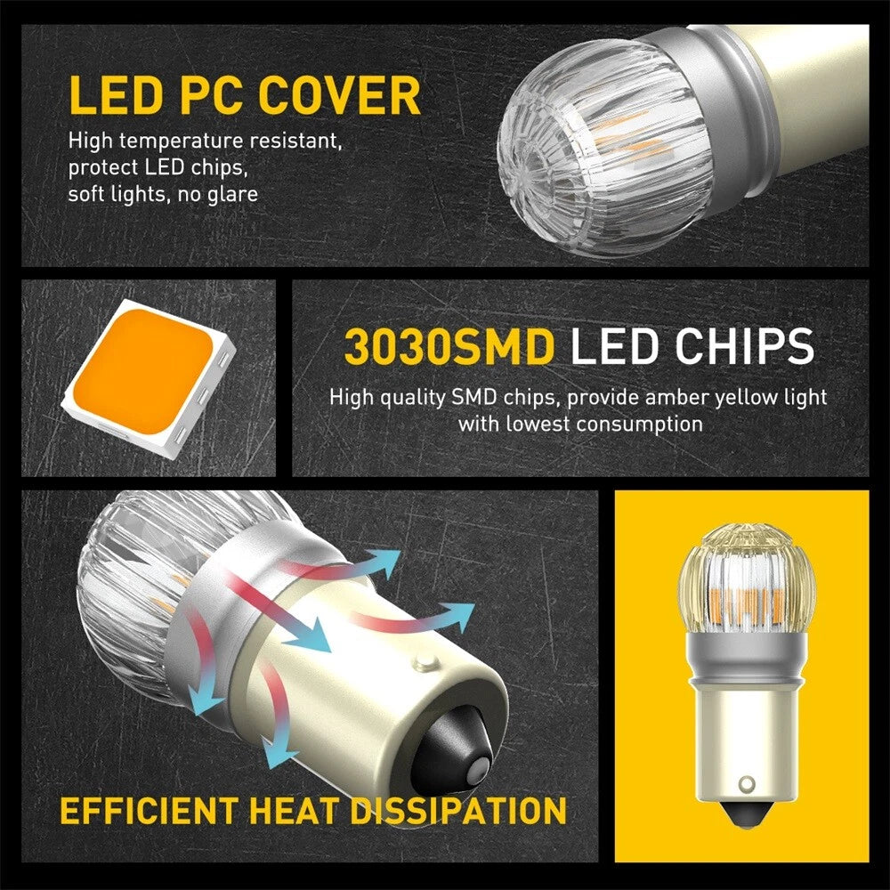 2X 1156 BA15S 6-LED Amber Yellow Turn Signal Bulb for Various Models