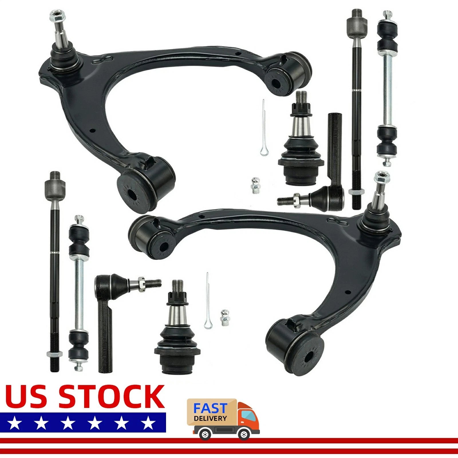 Front Upper Control Arms w/ Ball Joints Tie Rods Kit for Chevy Silverado (2014–2018)