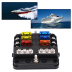 6-Way Blade Fuse Box Block Holder w/ LED Indicator for Marine Bus RVs Boats