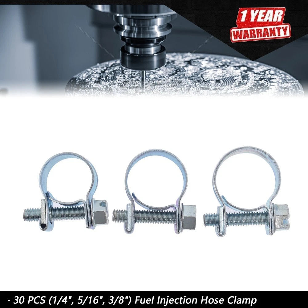 Set of 30 Fuel Injection Hose Clamps for Universal Applications
