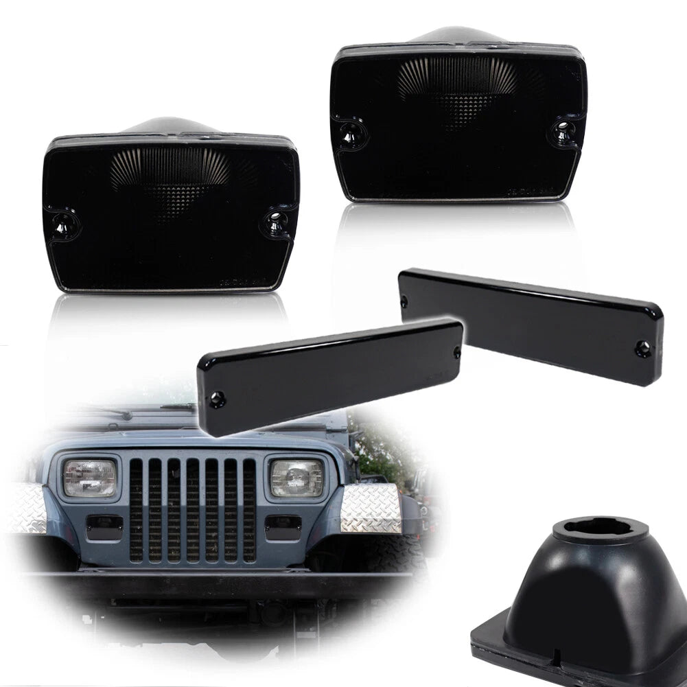 Set of 2 Side Marker + 2 Turn Signal Light Housing for Jeep Wrangler (1987–1995)