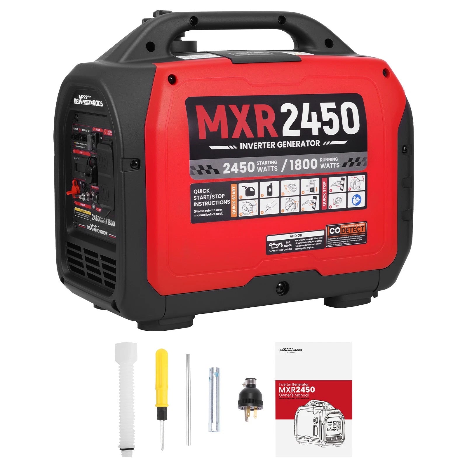Portable 2450W Generator for Home Backup (2x120V Outlets, Parallel Ready)