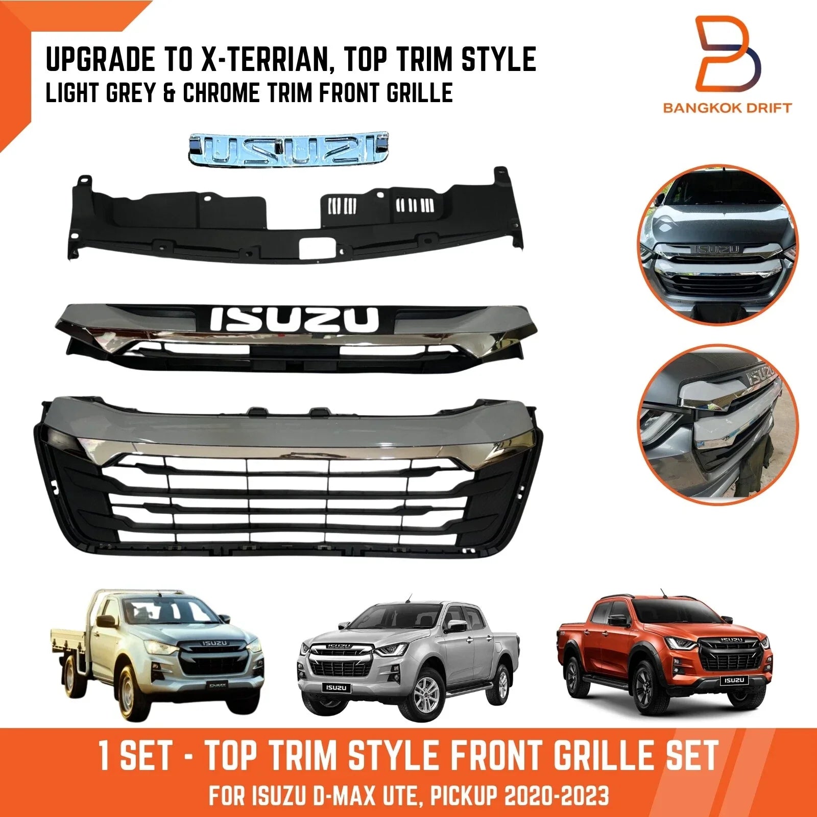 Light Grey Chrome Front Grille Upgrade for Isuzu D-Max Ute (2020-2023)