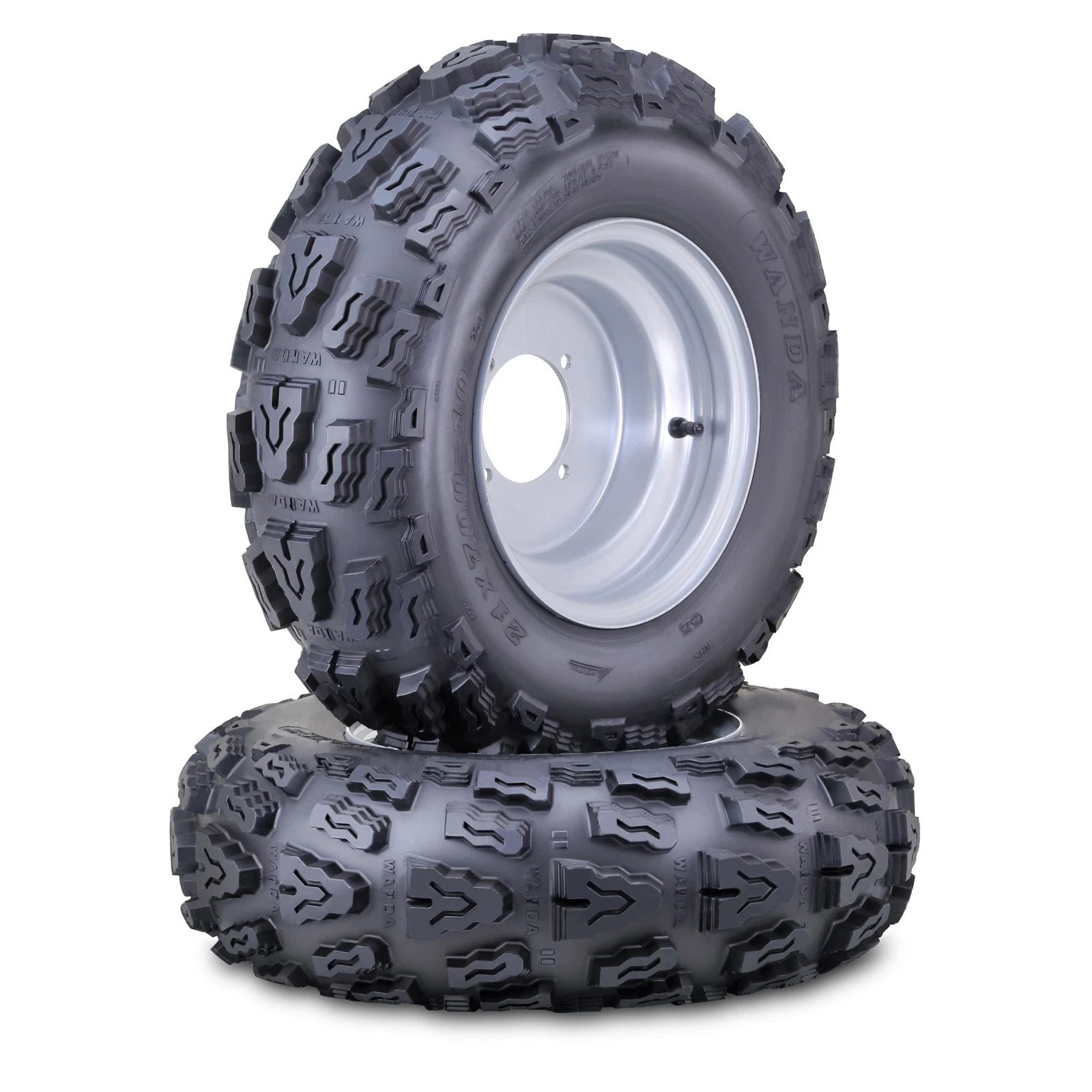 2 WANDA ATV Tires & Wheels 21X7-10 4/110mm PCD 2+3 Offset Silver - 10058