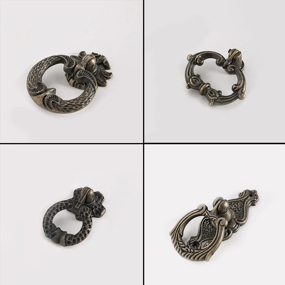Set of 10 Antique Drop Ring Handle Pulls for Cabinets and Drawers
