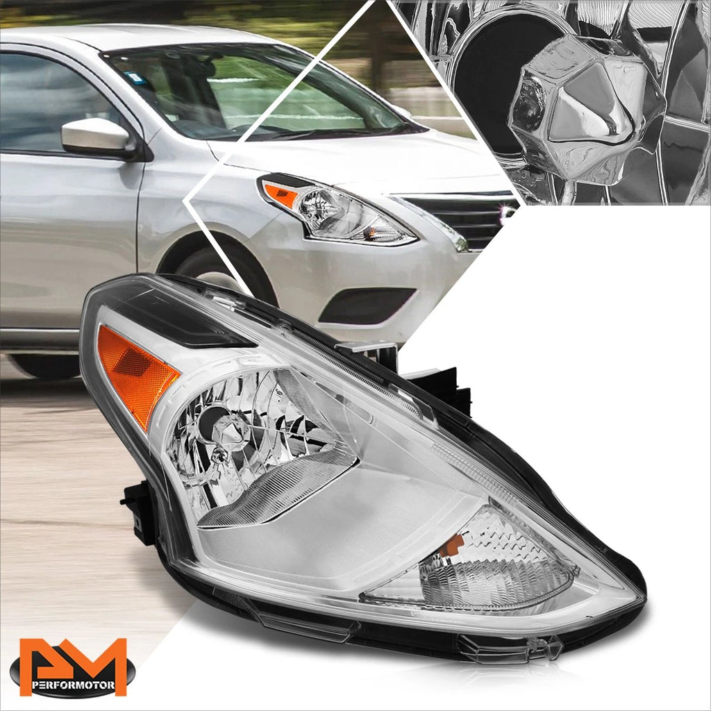 Right Side Headlight for Nissan Versa (2015–2019) OE Style Chrome Housing Amber Corner