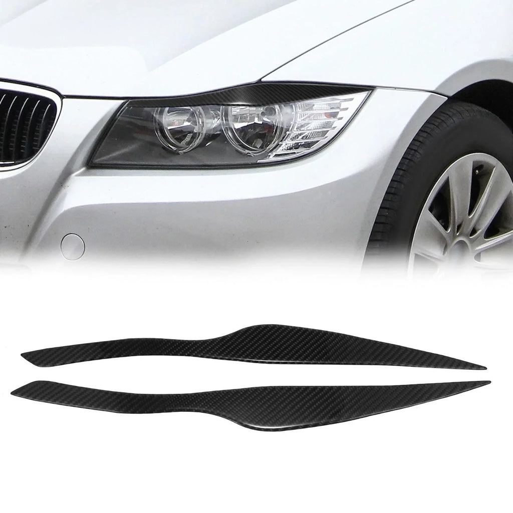 Headlight Eye Lid Cover Sticker for BMW E90 Carbon Fiber Pattern Black