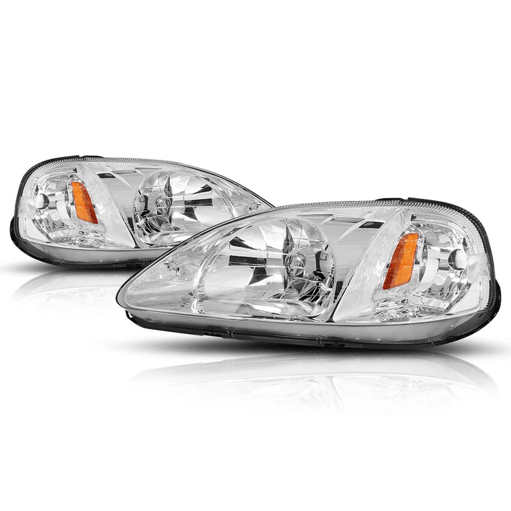 Chrome Housing Headlight & Amber Corner Signal Lamp for Honda Civic (1999–2000)