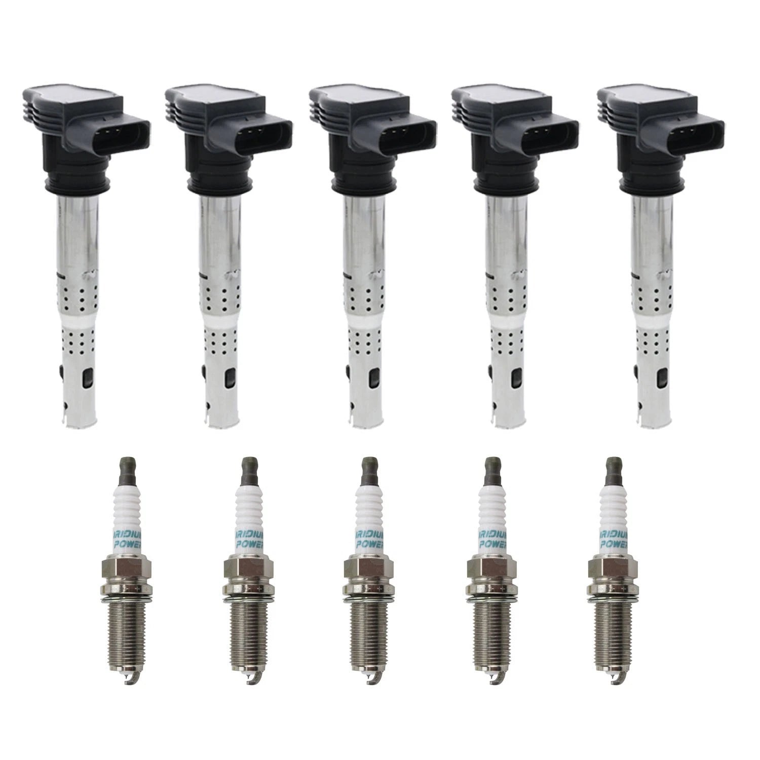 Set of 5 Ignition Coils & Denso Iridium Spark Plugs for Audi TT RS Quattro (2012)