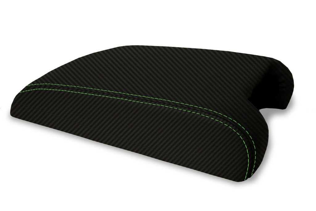 Console Lid Armrest Cover for Ford Explorer (2011–2019) Carbon Fiber Green Stitch