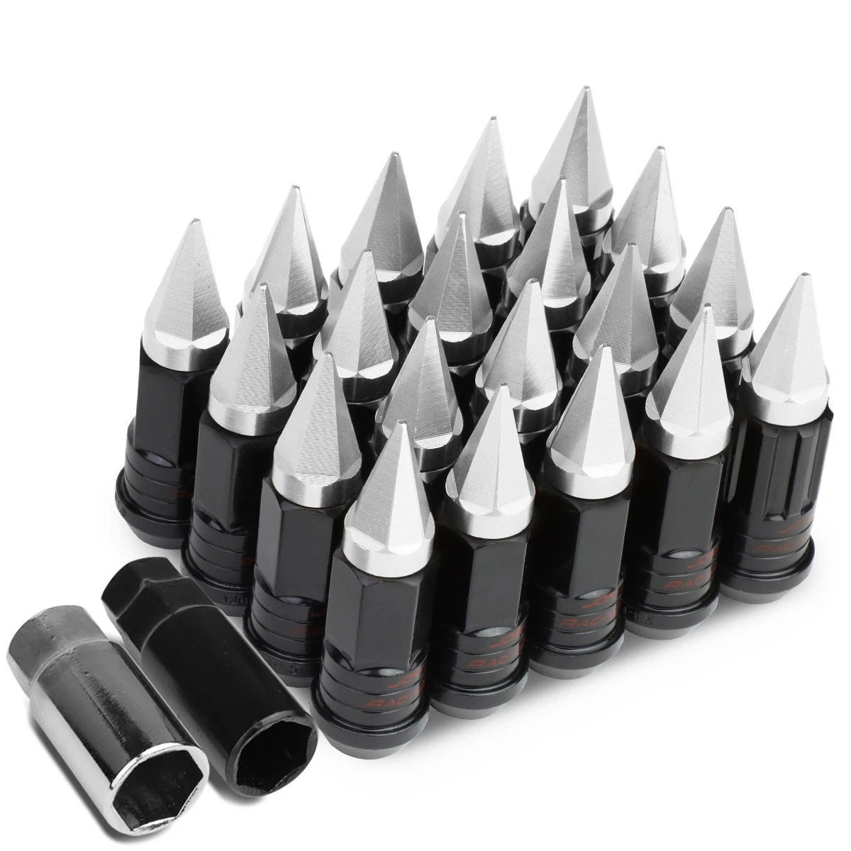 Spiked Cap Steel Silver Rim Lug + 4 Lock Nuts + Adapter M12x1.5 for