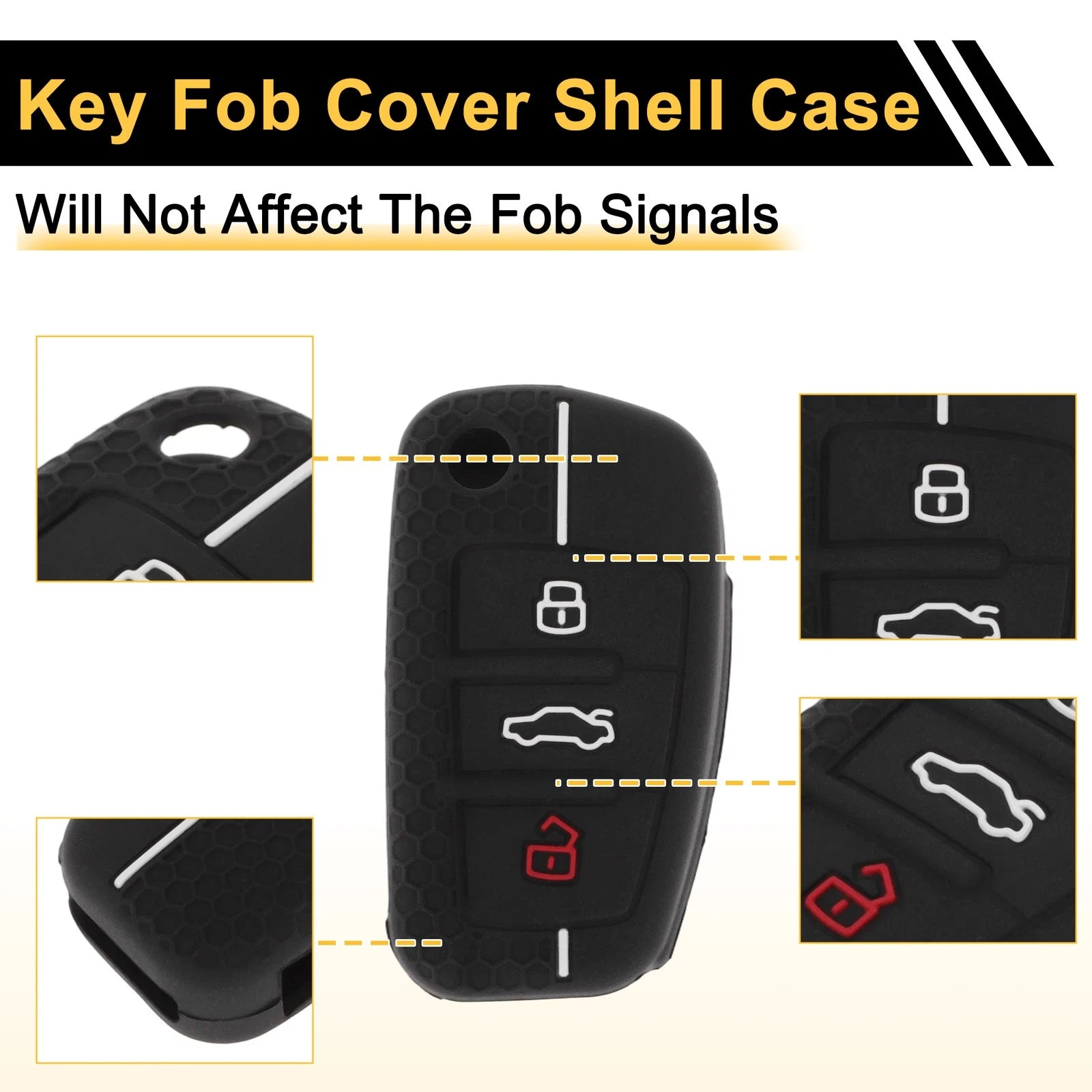 Car Key Case for Audi A1 (2010–2018) - Black White Line, 3 Buttons
