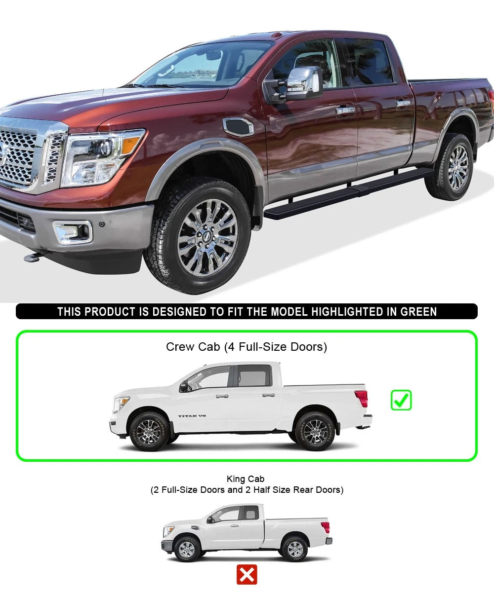 Set of 2 Running Boards for Nissan Titan Crew Cab (2004–2024)