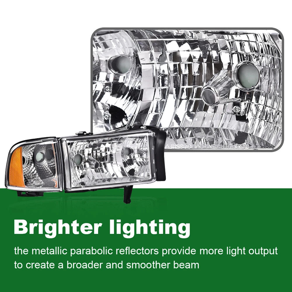 Chrome Amber Corner Headlight Assembly for Dodge Ram 1500 2500 3500 (1994–2002)