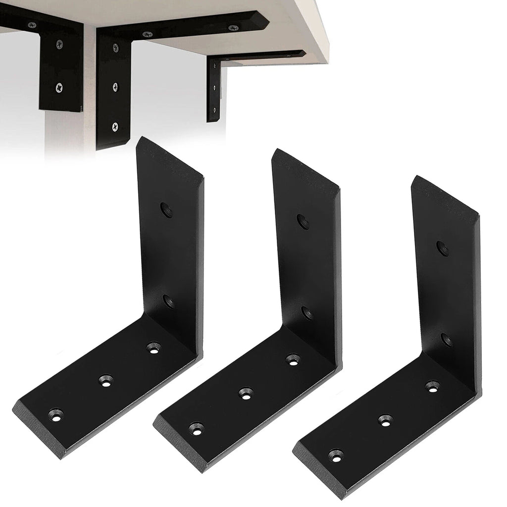 Set of 3 Heavy Duty Black Steel Countertop Support Brackets 6"x8"