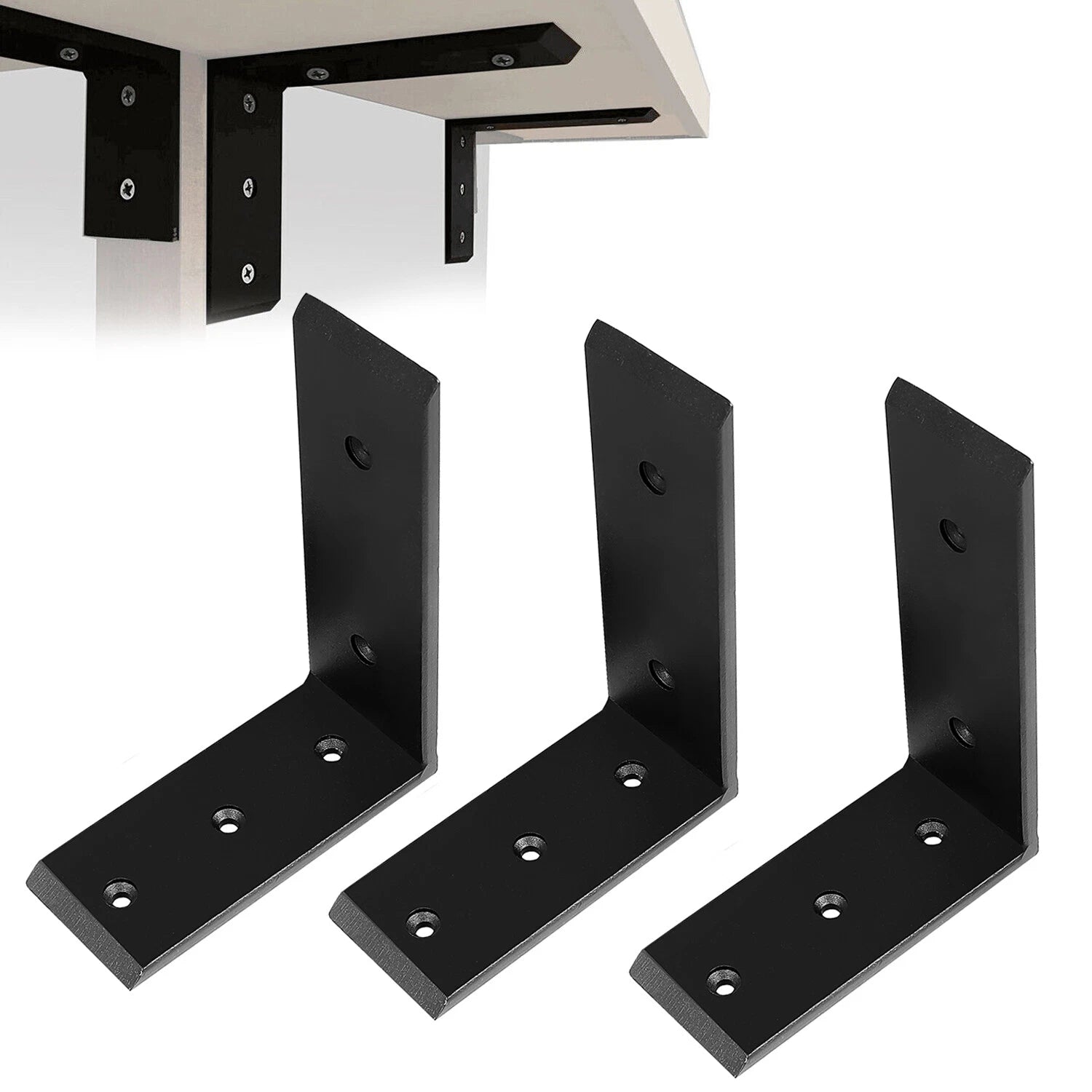 Set of 3 Heavy Duty Black Steel Countertop Support Brackets 6"x8"