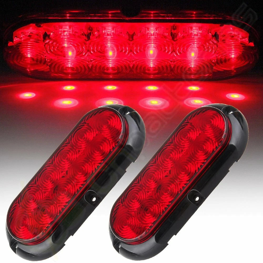 2X 6" Red Oval LED Surface Mount Turn Brake Stop Tail Light for Truck Trailer RV