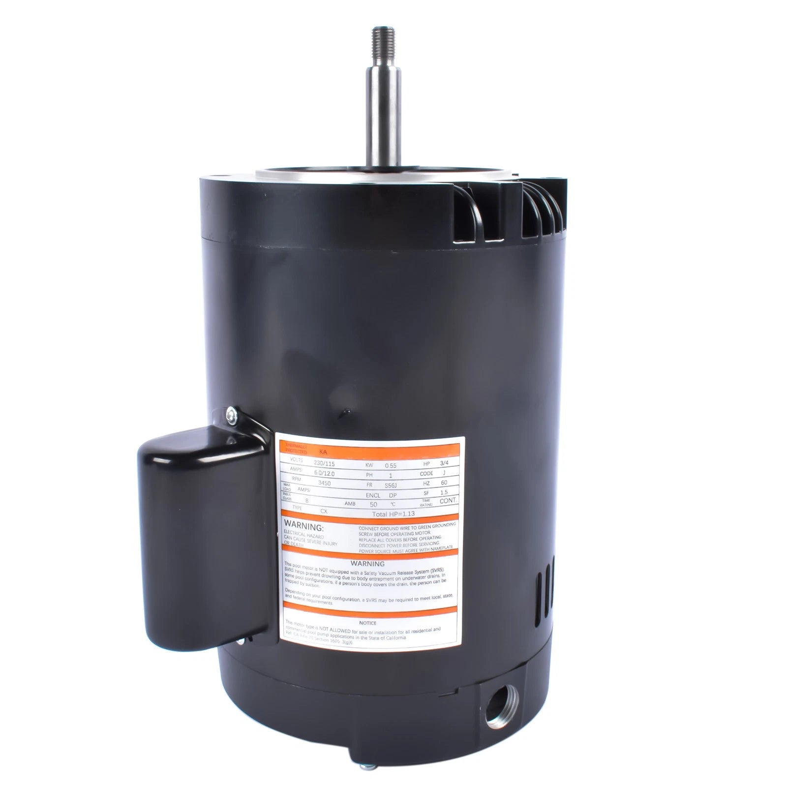 Steel Pool Pump Motor for Smith Century B127 (3450 RPM, 115V, 0.75 hp)