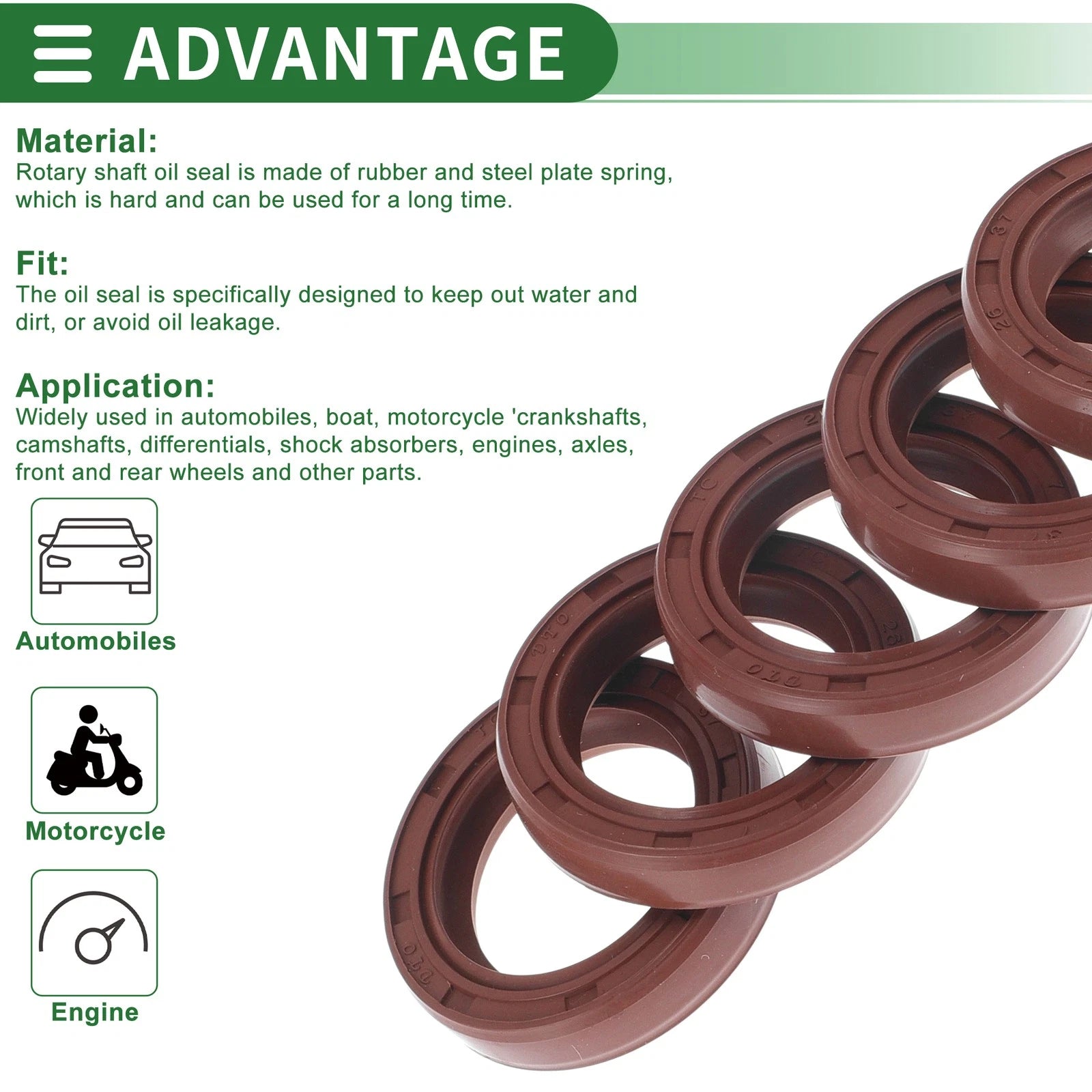Set of 5 Oil Seal Rotary Shaft Seal FKM Rubber 26x37x7mm