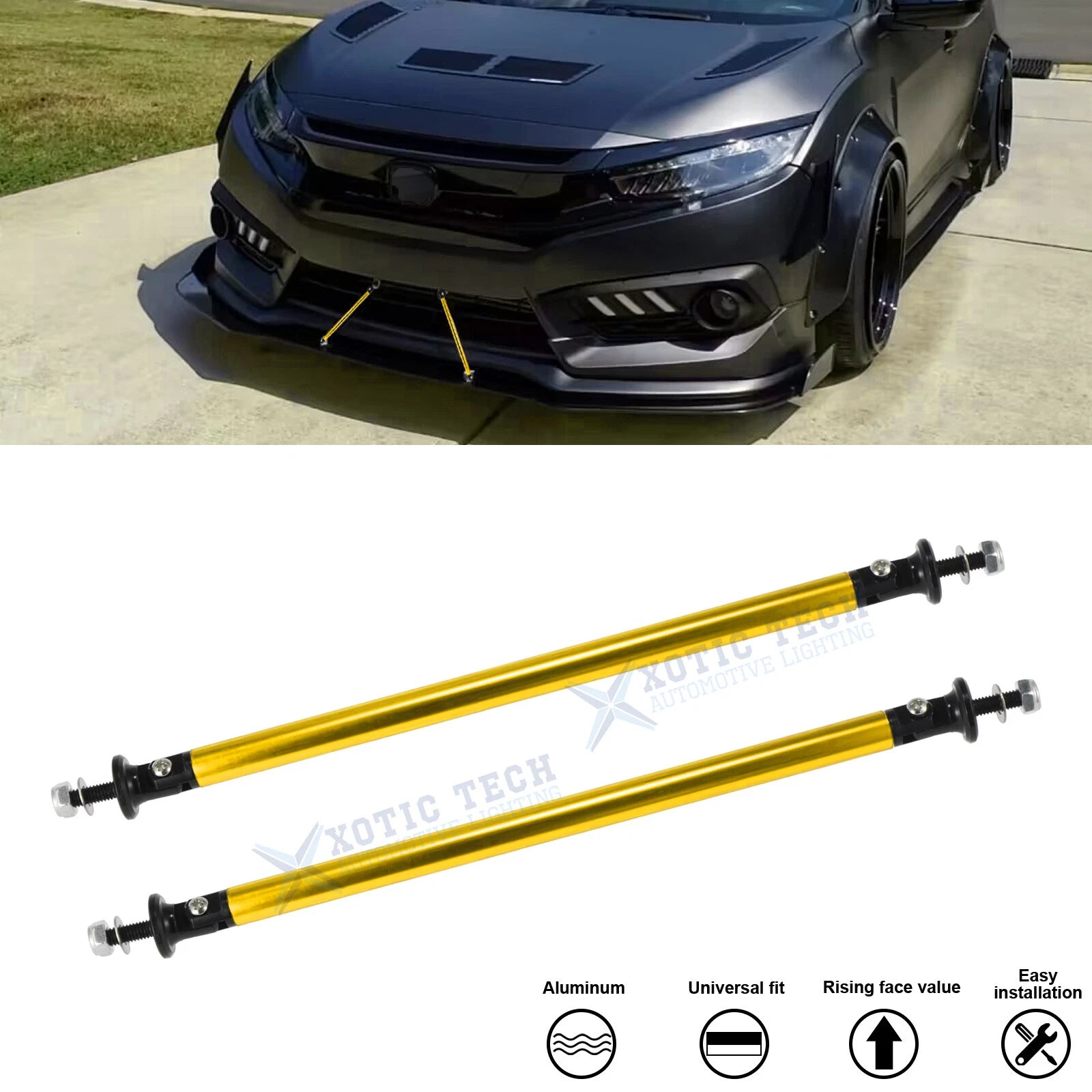 Eye-Catching Aluminum Bumper Splitter Strut Rod for Honda Civic (2016–2019)