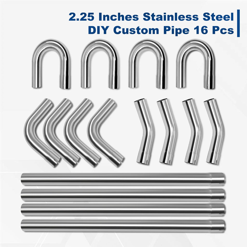 16Pcs 2.25" OD Stainless Steel Straight U-Bend Exhaust Pipes for Universal