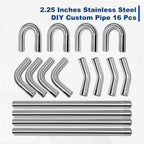 16Pcs 2.25" OD Stainless Steel Straight U-Bend Exhaust Pipes for Universal