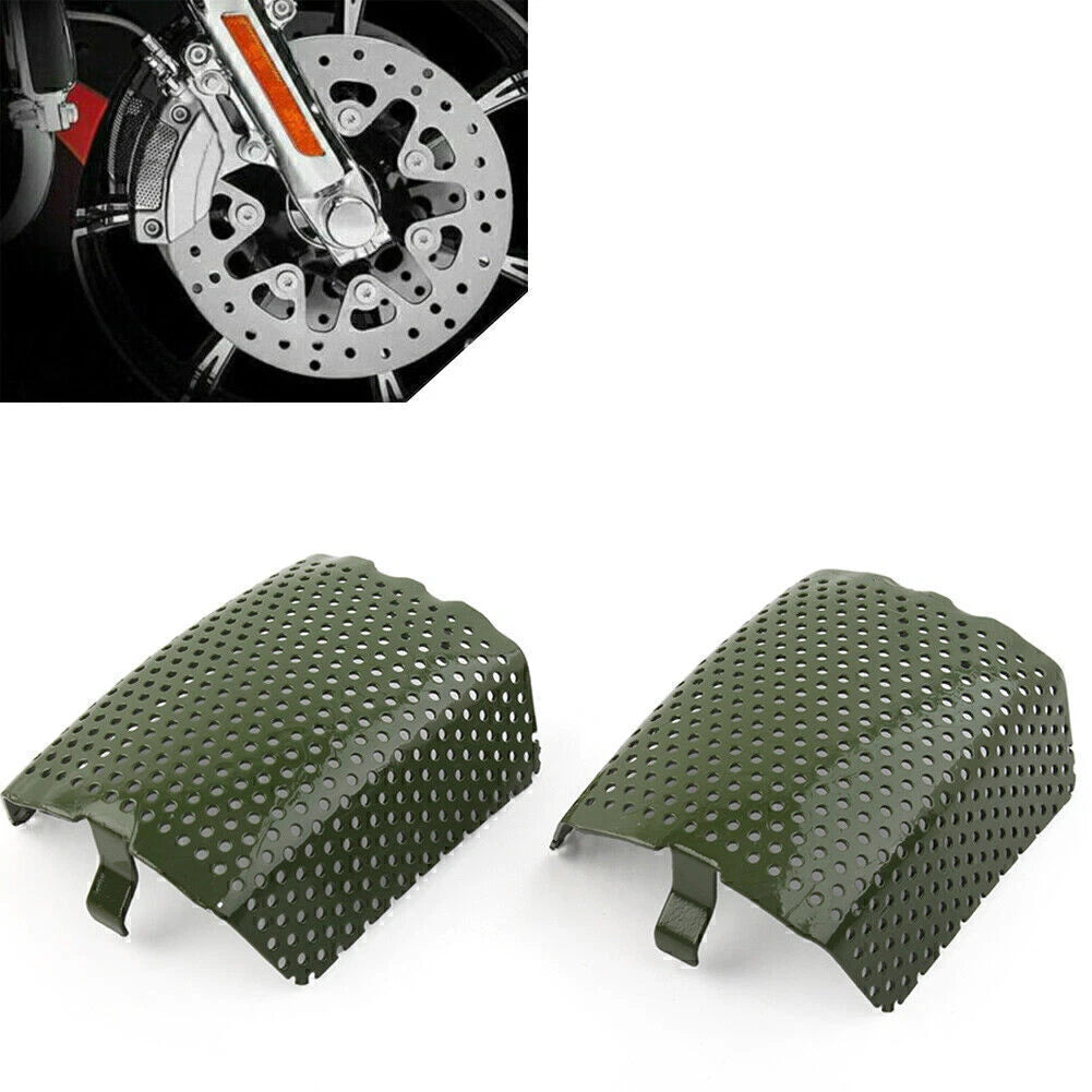 2X Green Steel Front Caliper Screen Inserts for Harley V-Rod & Touring (2006–2019)