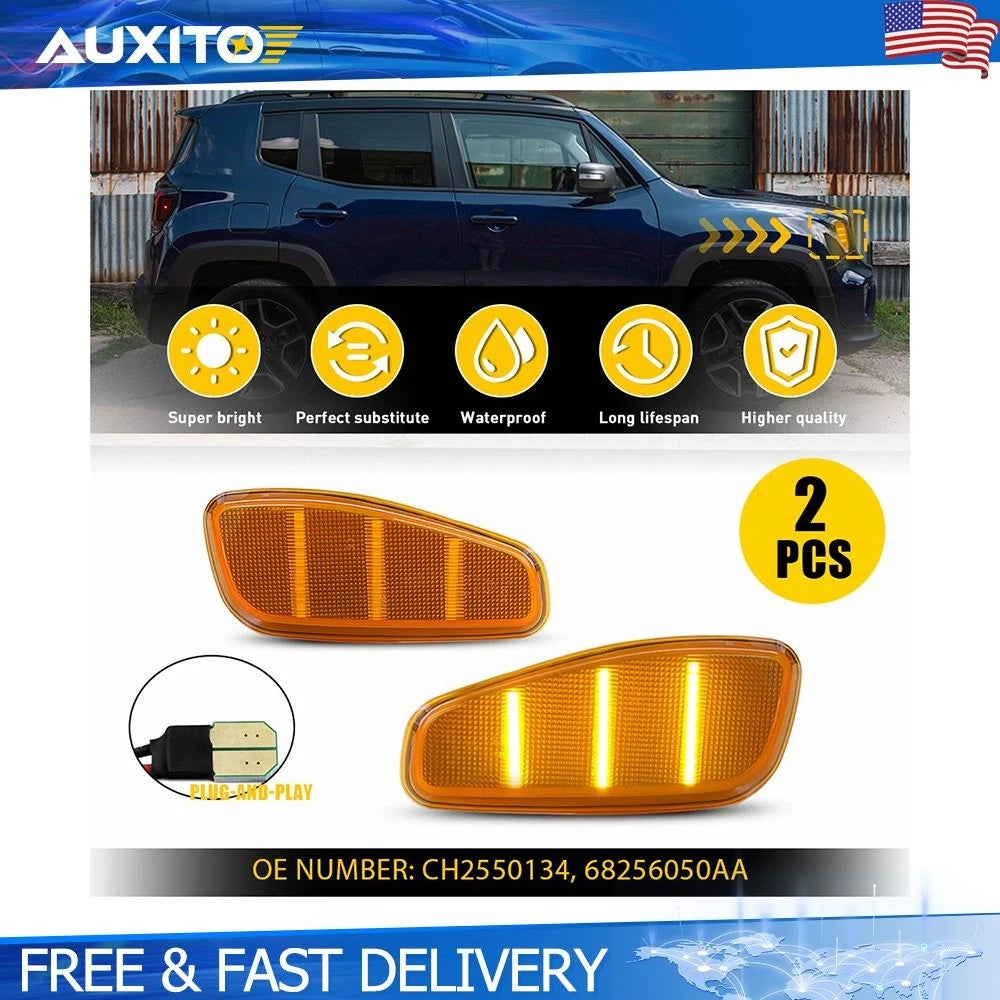 Set of 2 Amber LED Front Fender Side Marker Lights for Jeep Renegade (2015–2023)