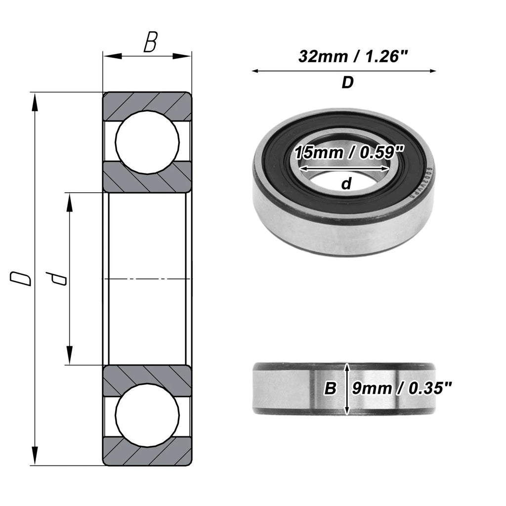 Deep Groove Ball Bearing 15x32x9mm for Scooter Skateboard (6002VV)