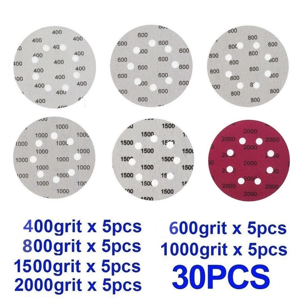 Set of 30 Sanding Discs 125mm 400-2000 Grit 5 Inch 8 Hole