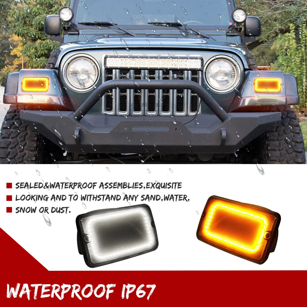 Switchback LED White DRL Amber Front Signal Light for Jeep Wrangler TJ (1997–2006)