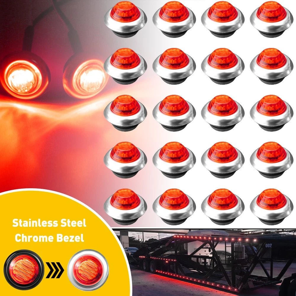 Set of 20 Bullet Red Side Marker LED Lights for Trailer Truck (Waterproof)