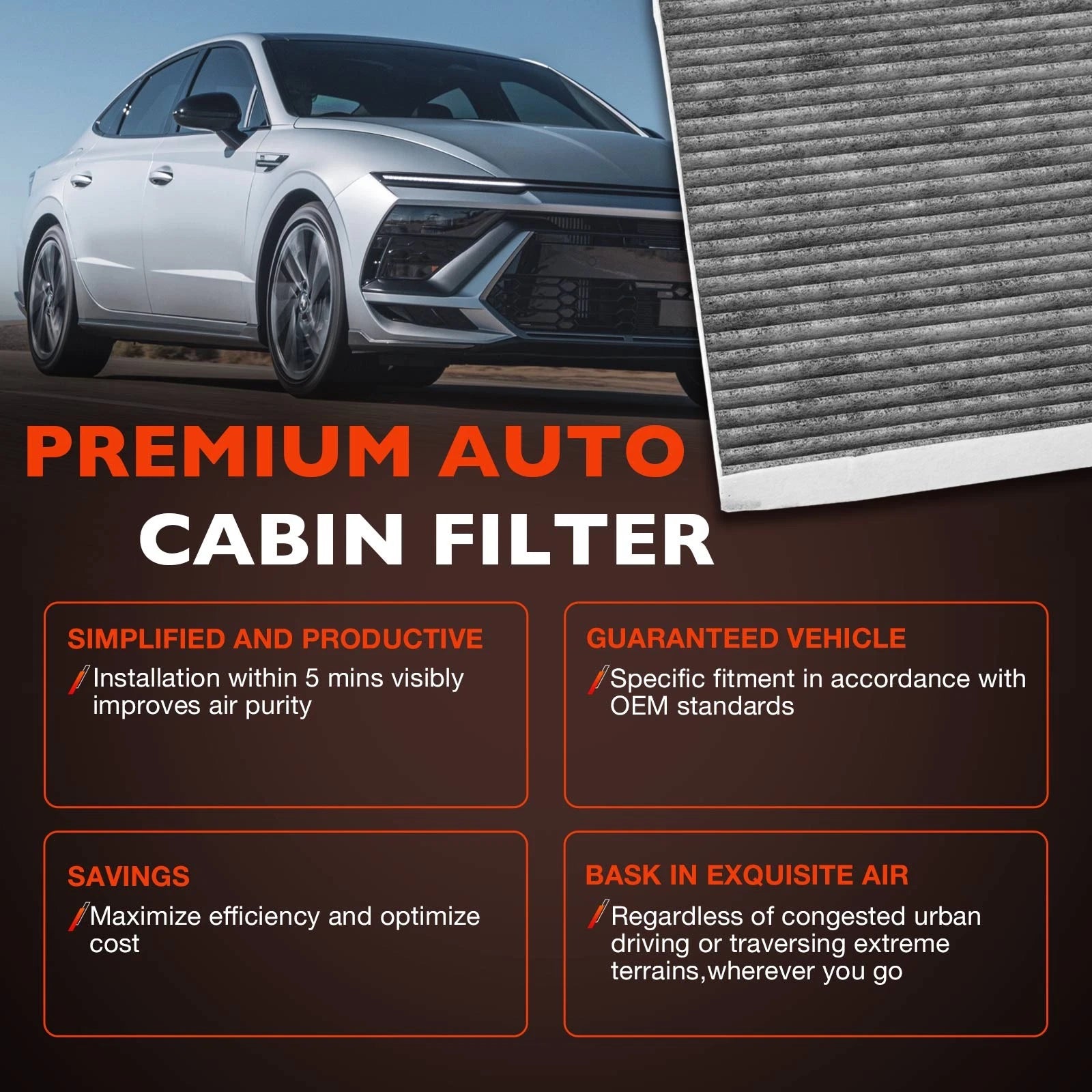 Engine Cabin Air Filter for Hyundai Santa Fe, Kia Sorento, K5 (2020-2025)