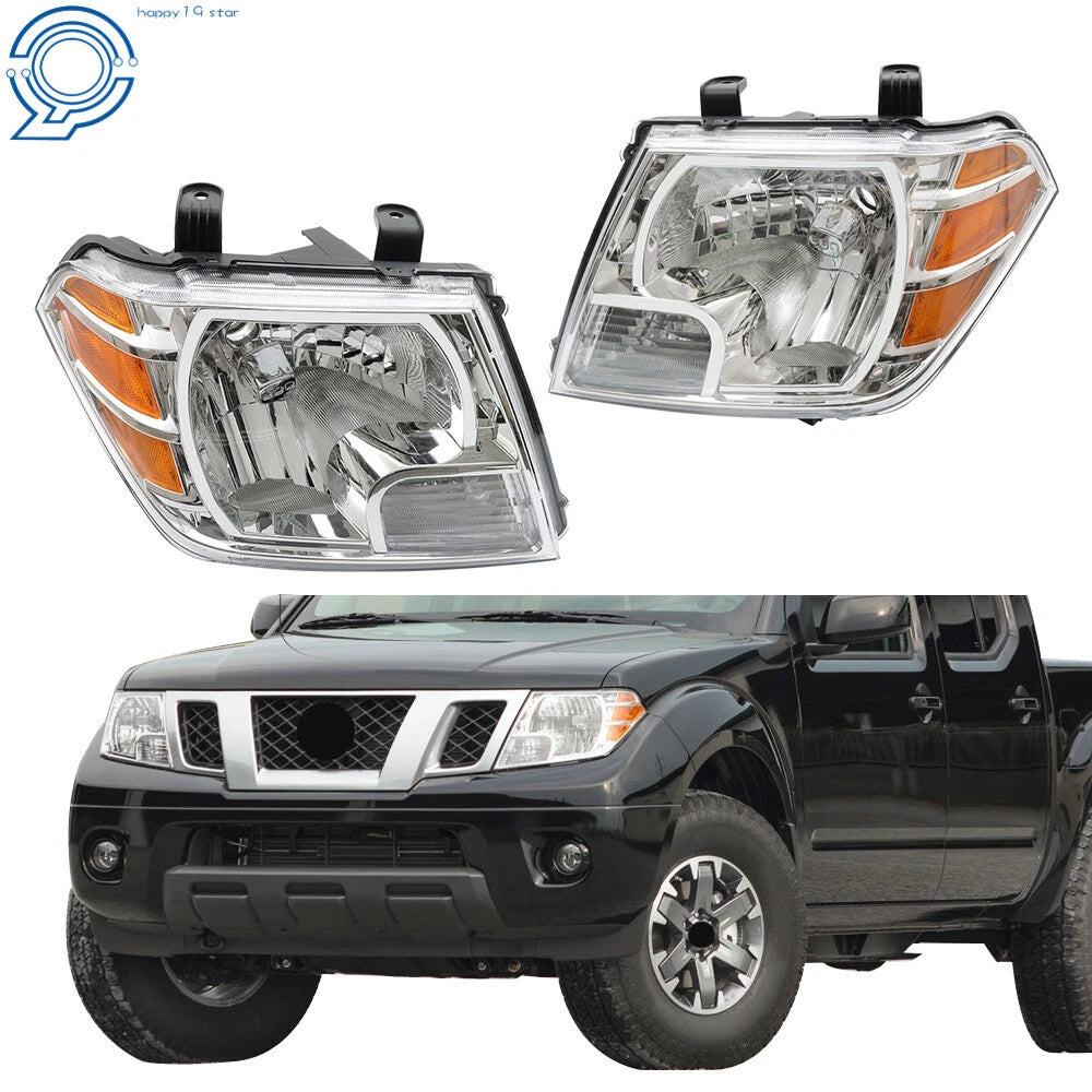 Set of 2 Headlights for Nissan Frontier (2009–2021) Chrome Housing Halogen