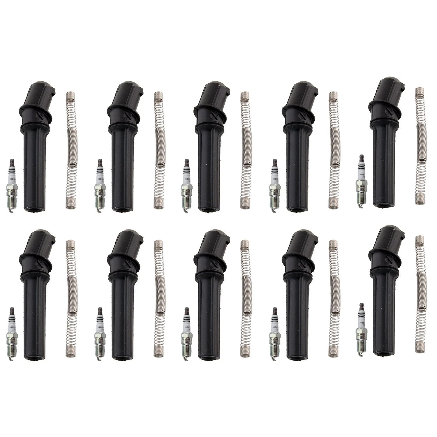 Set of 10 NGK Ruthenium HX Spark Plugs & Coil Boots for Ford Excursion (2000–2005)