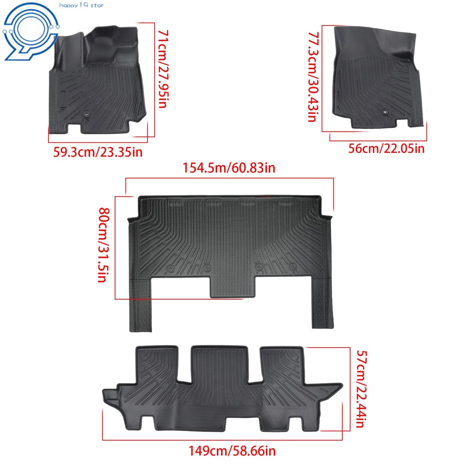 Set of 4 All Weather Floor Mats for Dodge Grand Caravan (2008–2020) TPE Rubber